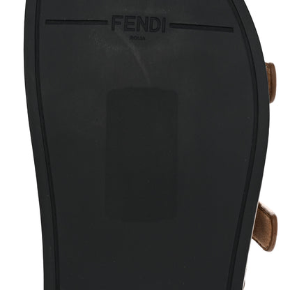 Fendi Fabric Jacquard Nappa FF Womens Fendi Feel Buckled Slide Sandals 37 Tobacco Black Miele Scuro 8 of 14