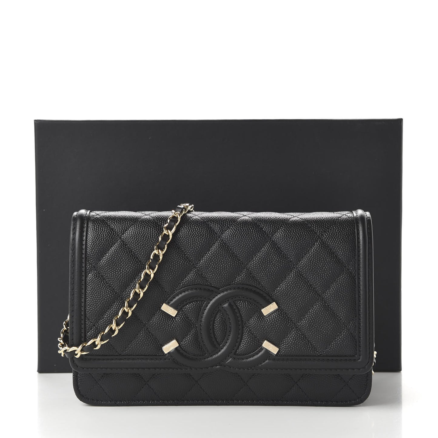 Caviar Quilted CC Filigree Wallet On Chain WOC Black