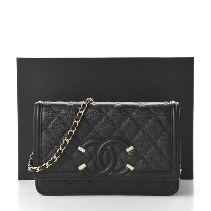 Chanel Caviar Quilted CC Filigree Wallet On Chain WOC Black 12 of 12