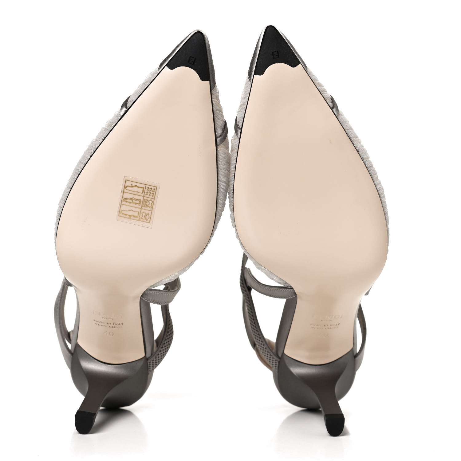 Fendi Tulle Satin Colibri Lite 85mm Slingback Pumps 40 Brina Graphite Ghiaia 8 of 10