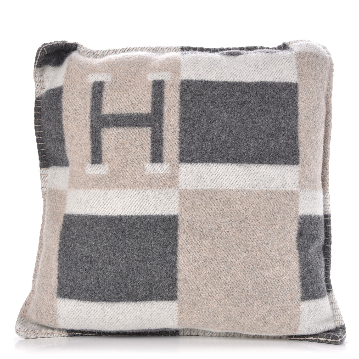 Hermes Wool Cashmere Avalon Bayadere Pillow PM Galet Ecru 1 of 6