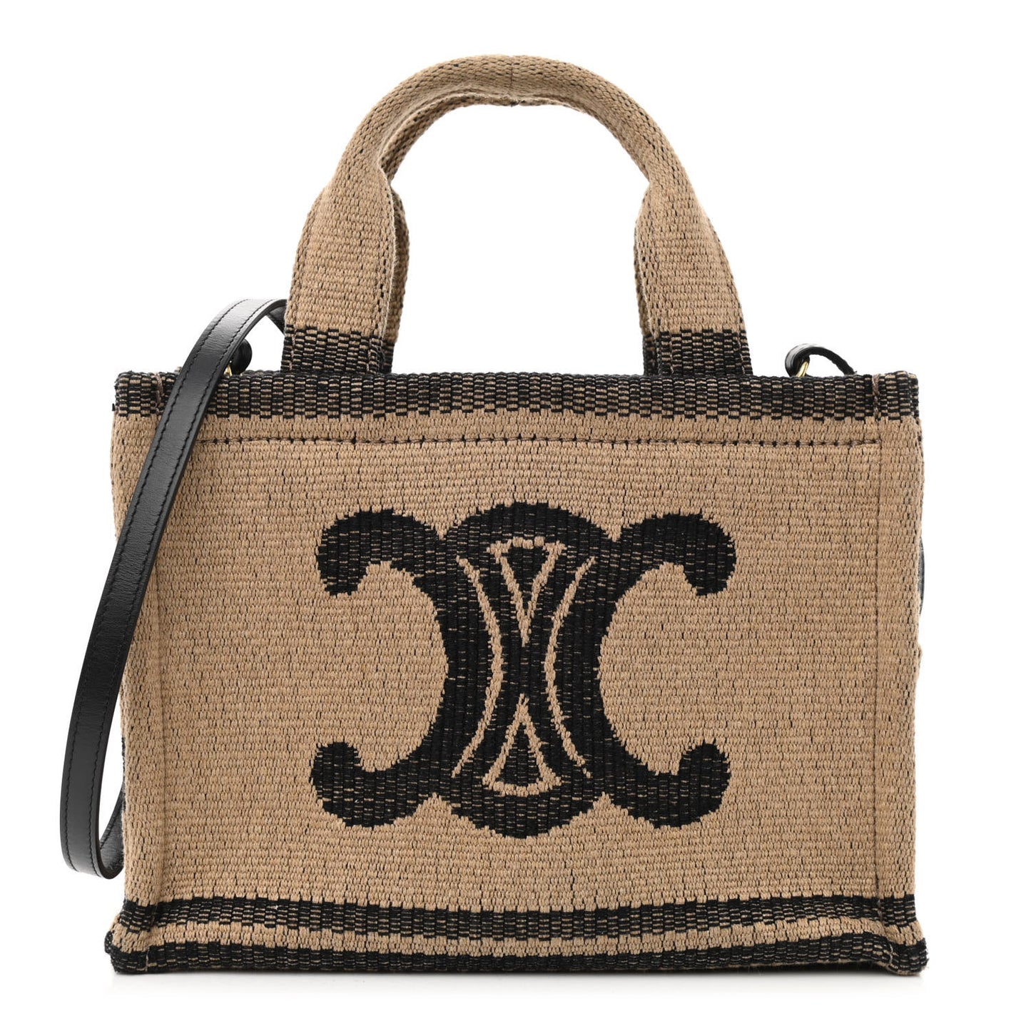 Canvas Calfskin Small Cabas Thais Beige Black