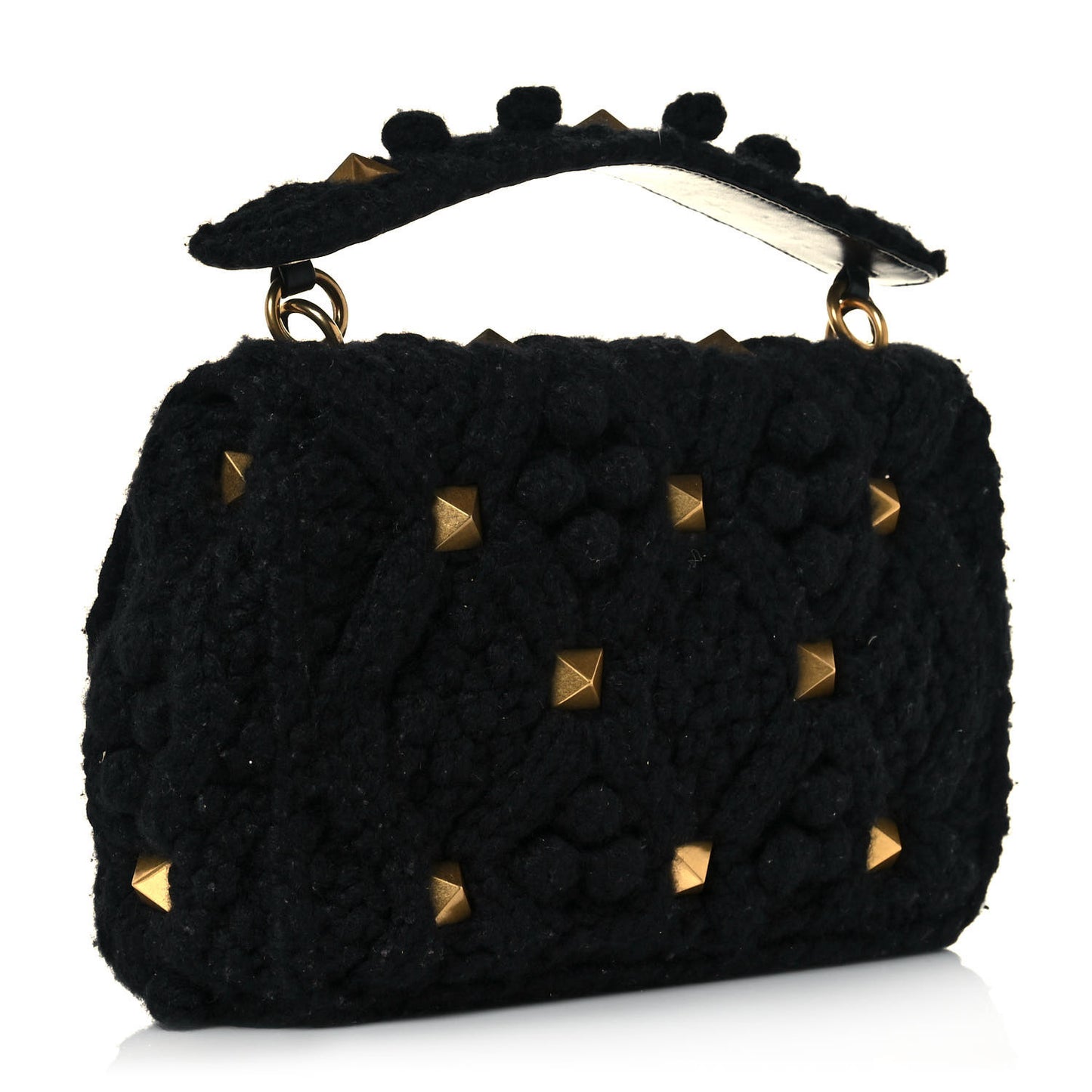 Cashmere Large Roman Stud Shoulder Bag Black