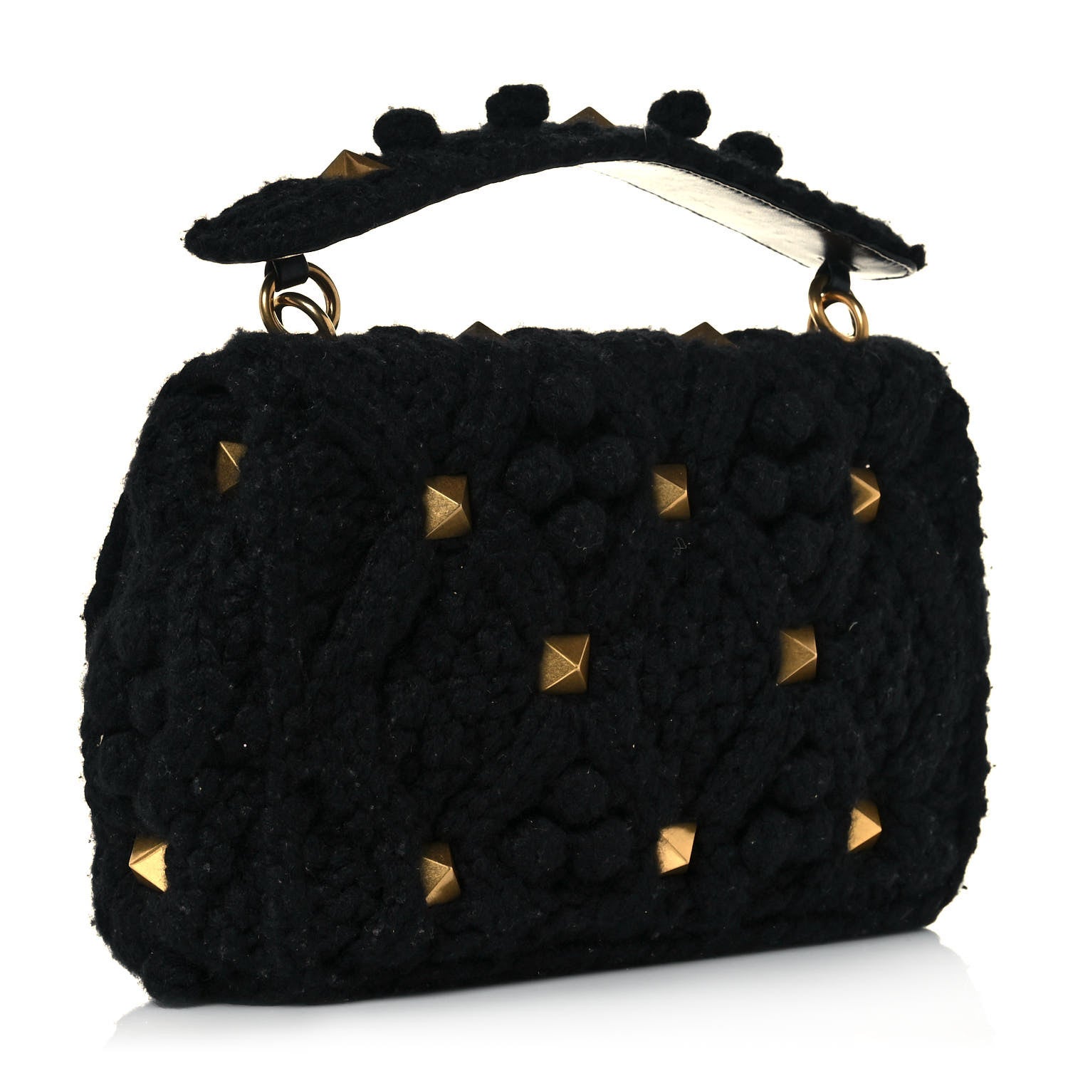 Valentino Garavani Cashmere Large Roman Stud Shoulder Bag Black 2 of 13