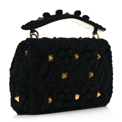 Valentino Garavani Cashmere Large Roman Stud Shoulder Bag Black 2 of 13