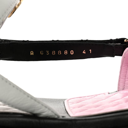 Chanel Lambskin Quilted CC Logo Platform Sandals 41 Black White Pink 7 of 9