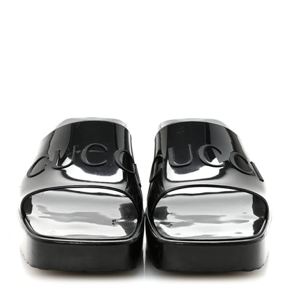 Gucci Rubber Gucci Logo Womens Platform 20/60mm Slide Sandals 37 Black 3 of 10
