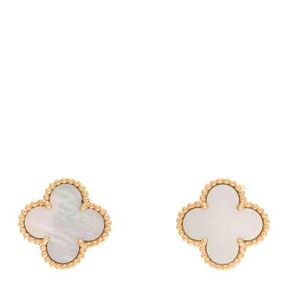 Van Cleef & Arpels 18K Yellow Gold Mother of Pearl Vintage Alhambra Earrings 1 of 5