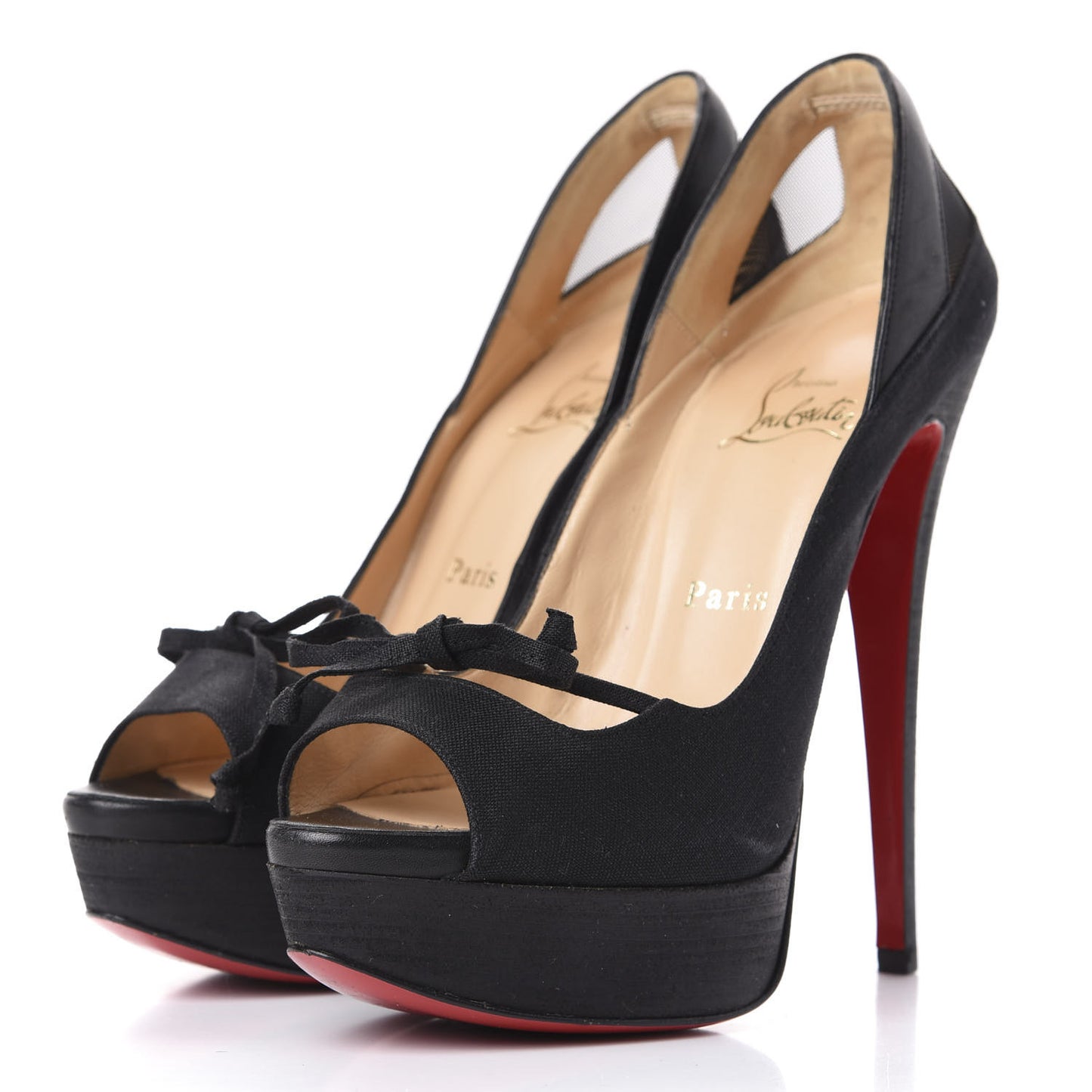 Crelino Calfskin Maleva 150 Peep Toe Platform Pumps 38.5 Black