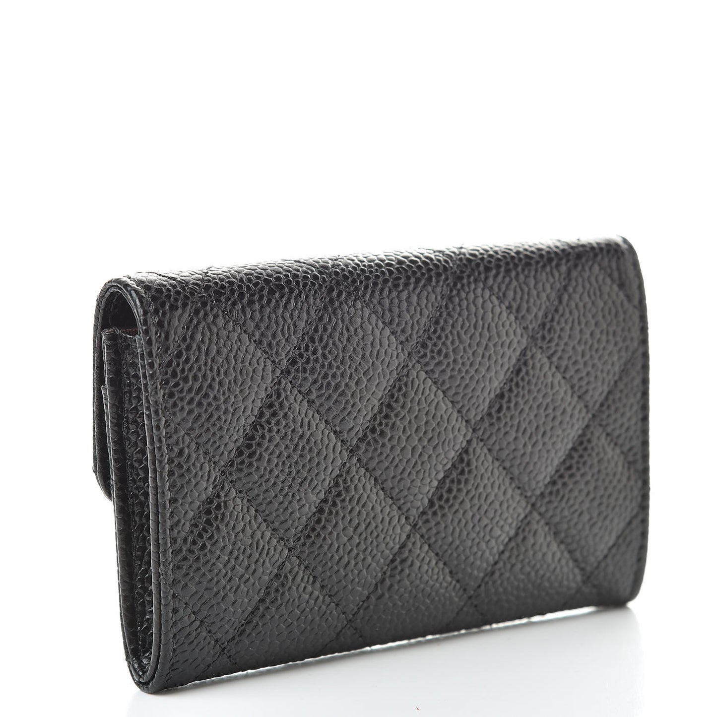 Caviar Quilted Flap Card Holder Wallet Black