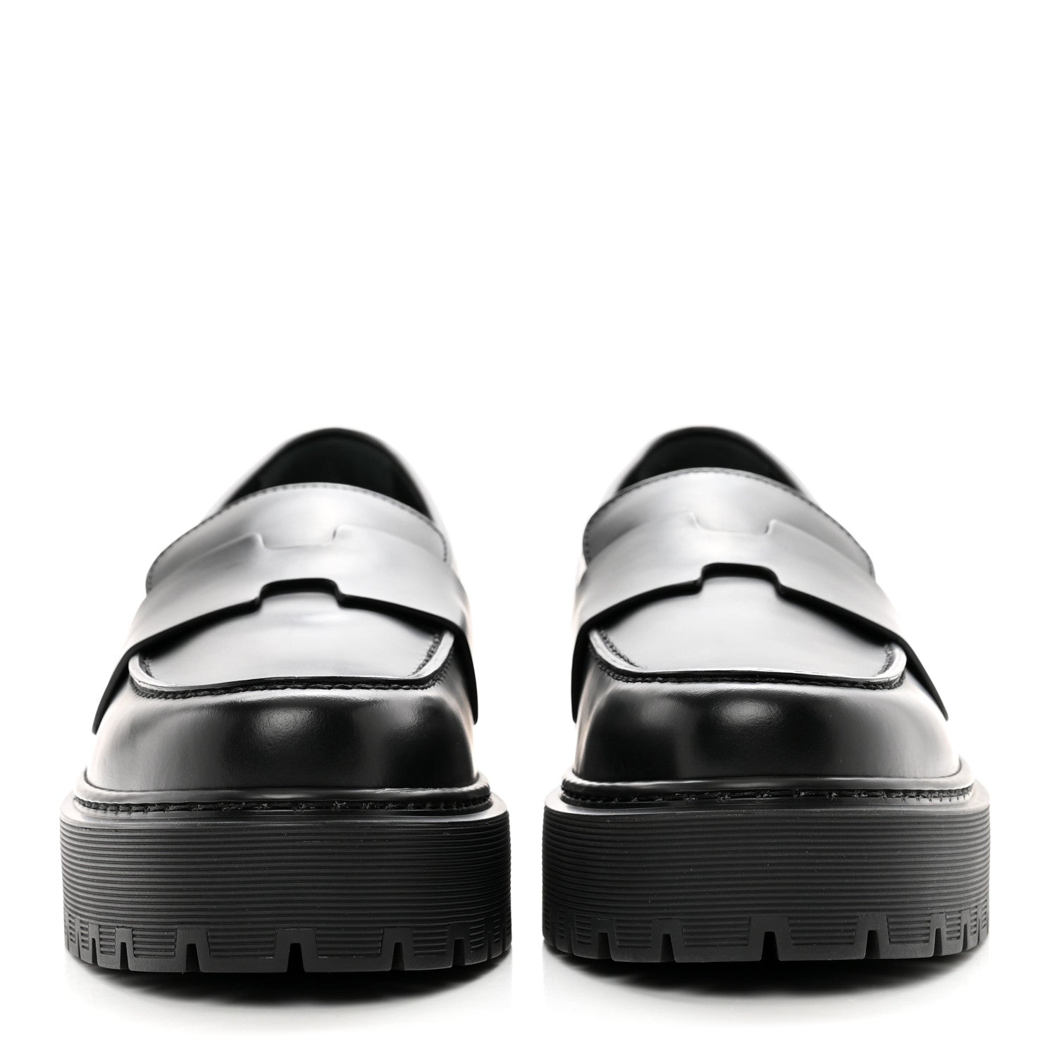 Hermes Glazed Calfskin Womens Hitch Loafers 36.5 Black 2 of 9
