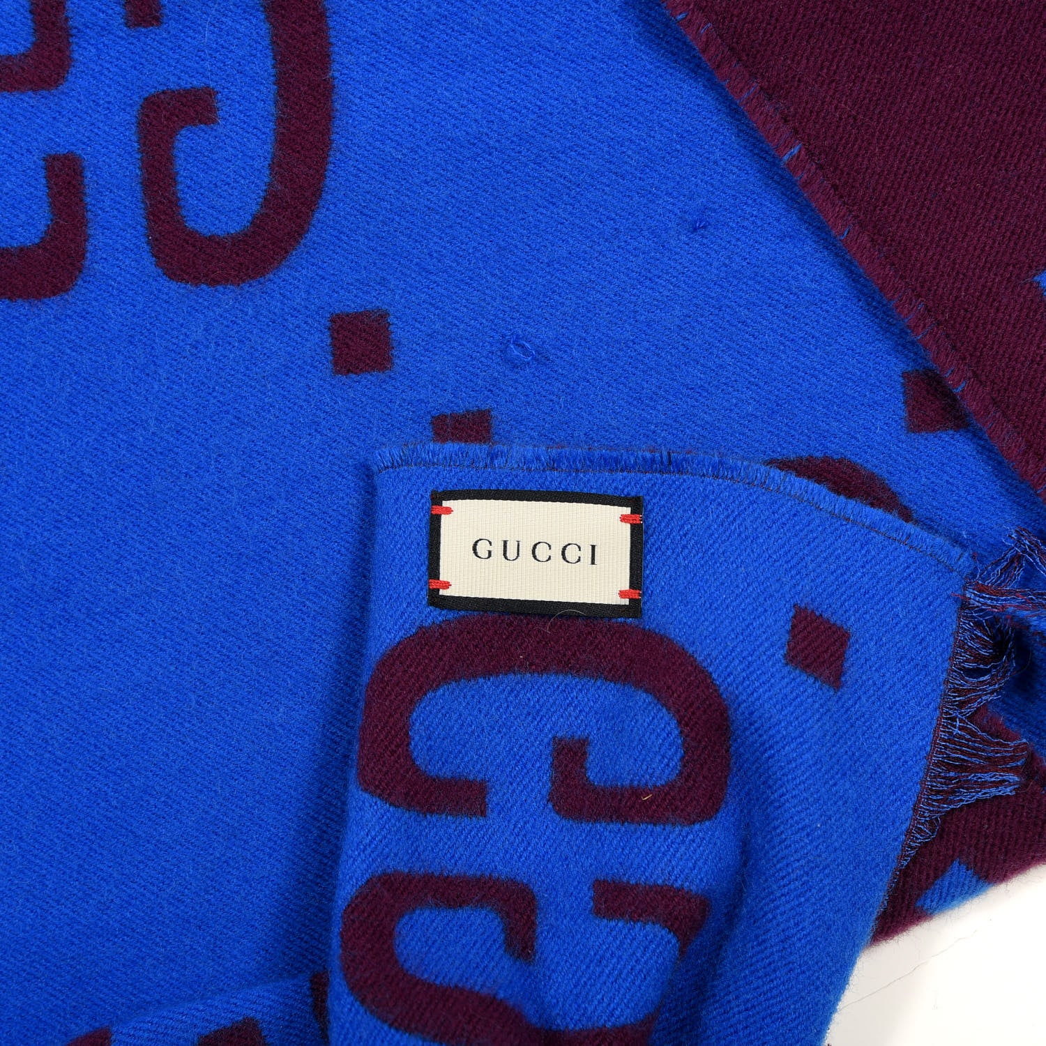 Gucci Wool Silk Monogram Jumbo GG Freedom Scarf Lacquer Blue 3 of 4