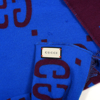 Gucci Wool Silk Monogram Jumbo GG Freedom Scarf Lacquer Blue 3 of 4