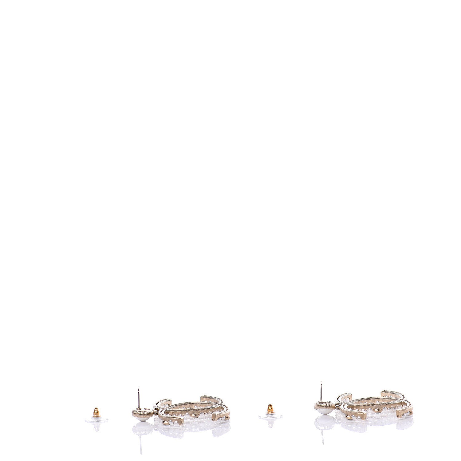 Chanel Crystal Pearl Large CC Drop Earrings Light Gold 3 of 5
