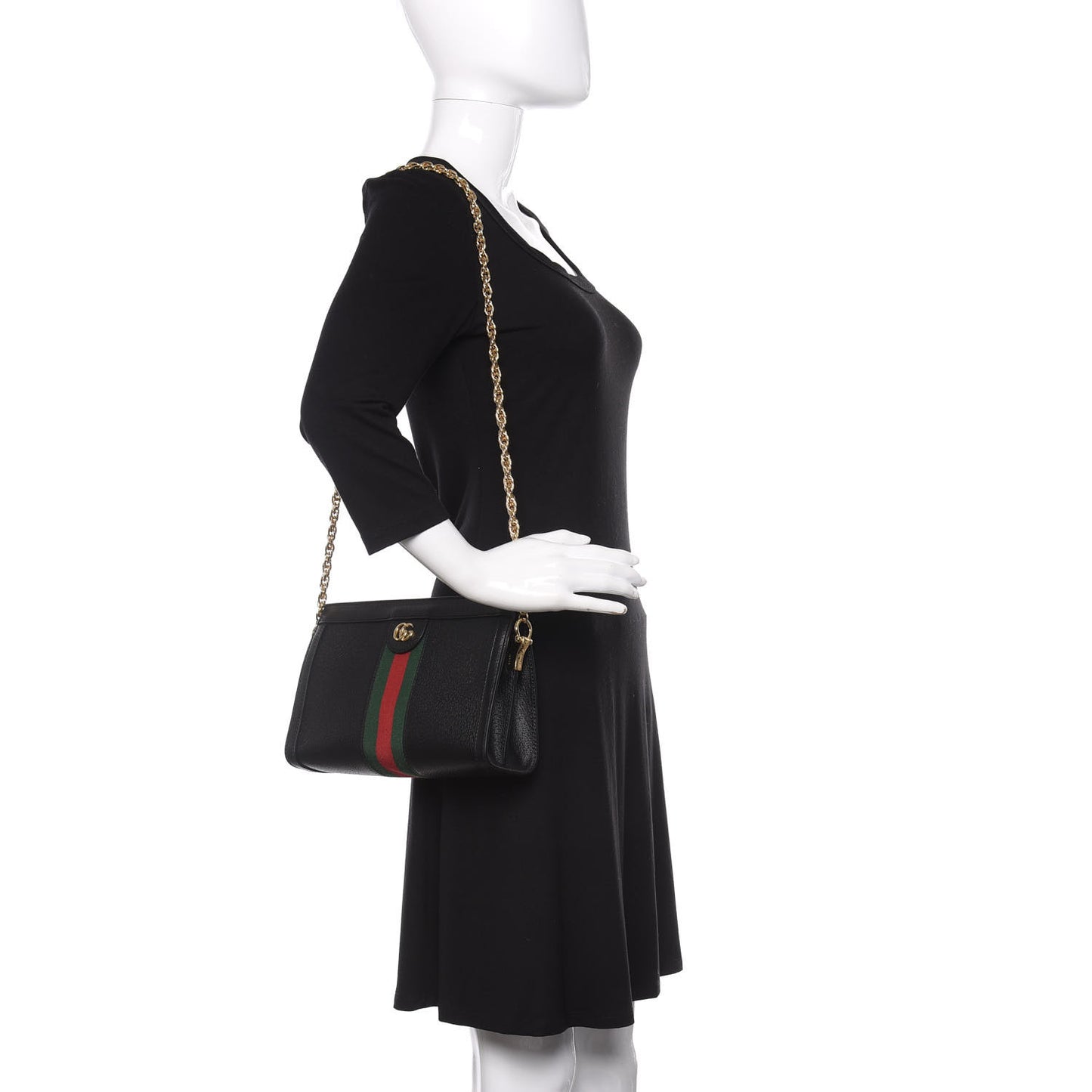 Calfskin GG Web Small Ophidia Chain Shoulder Bag Black