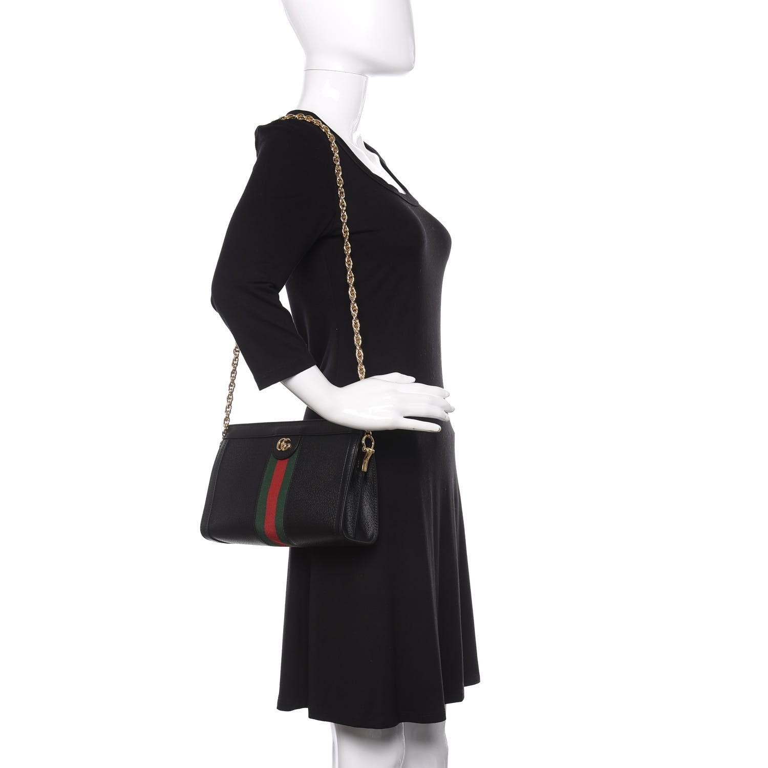 Gucci Calfskin GG Web Small Ophidia Chain Shoulder Bag Black 2 of 10