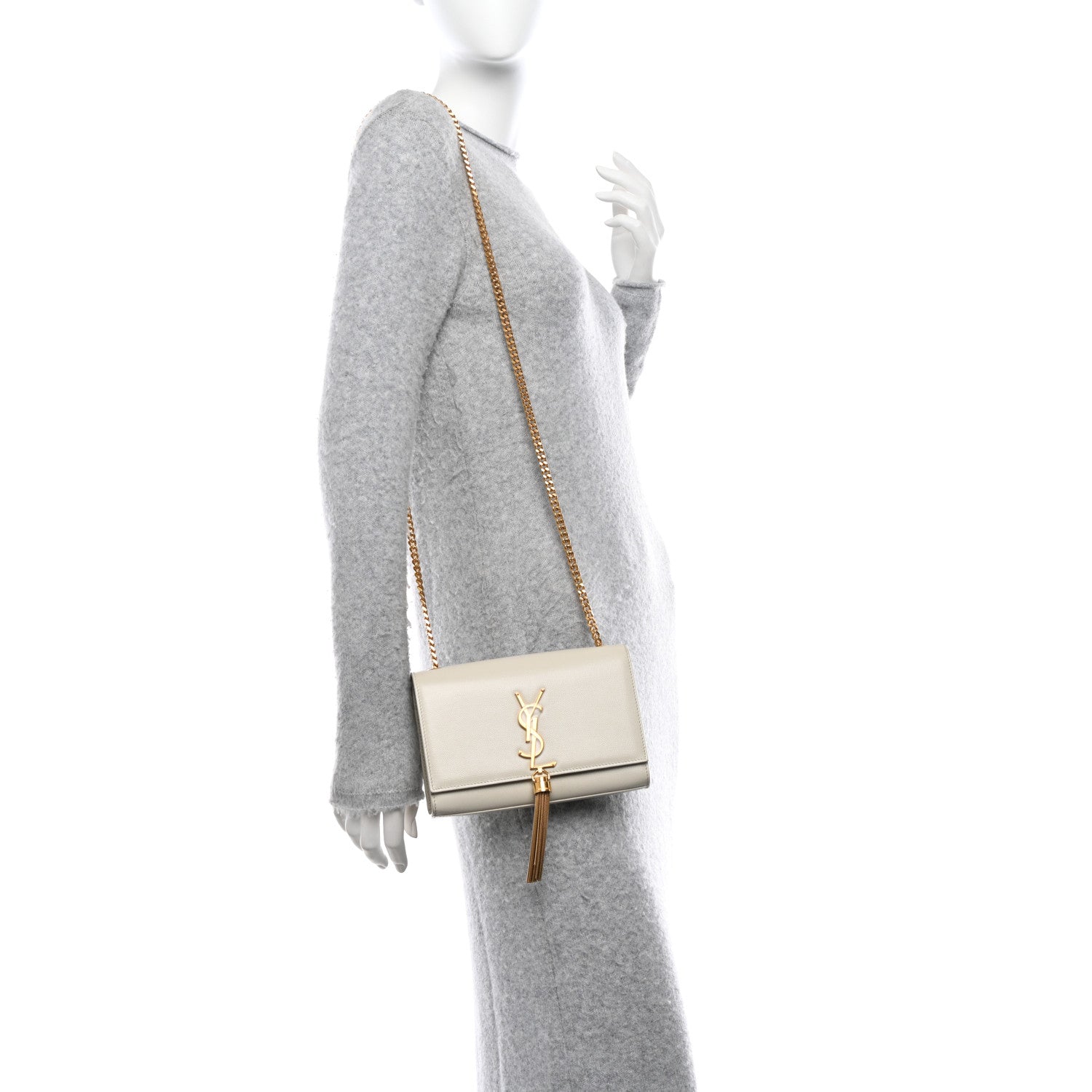 Saint Laurent Grain De Poudre Small Classic Monogram Kate Tassel Satchel Blanc Vintage 2 of 10
