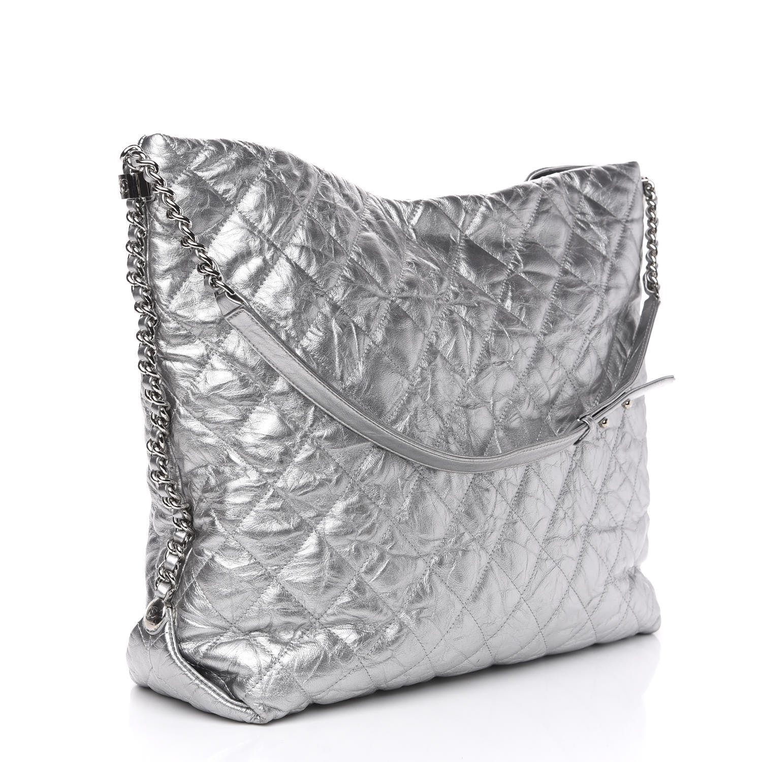 Chanel Metallic Crackled Calfskin Quilted Large Big Bang Hobo Silver 3 of 11