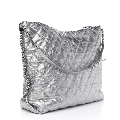 Chanel Metallic Crackled Calfskin Quilted Large Big Bang Hobo Silver 3 of 11
