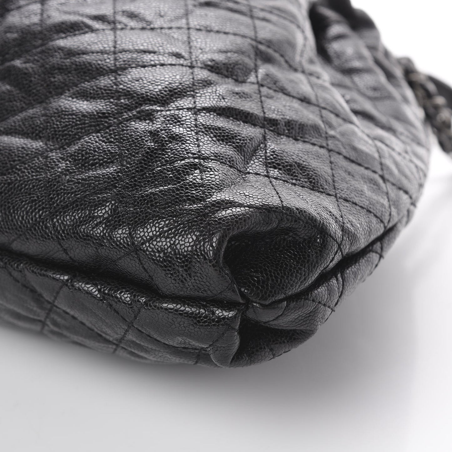 Caviar Quilted Medium Elastic Shopping Tote Black
