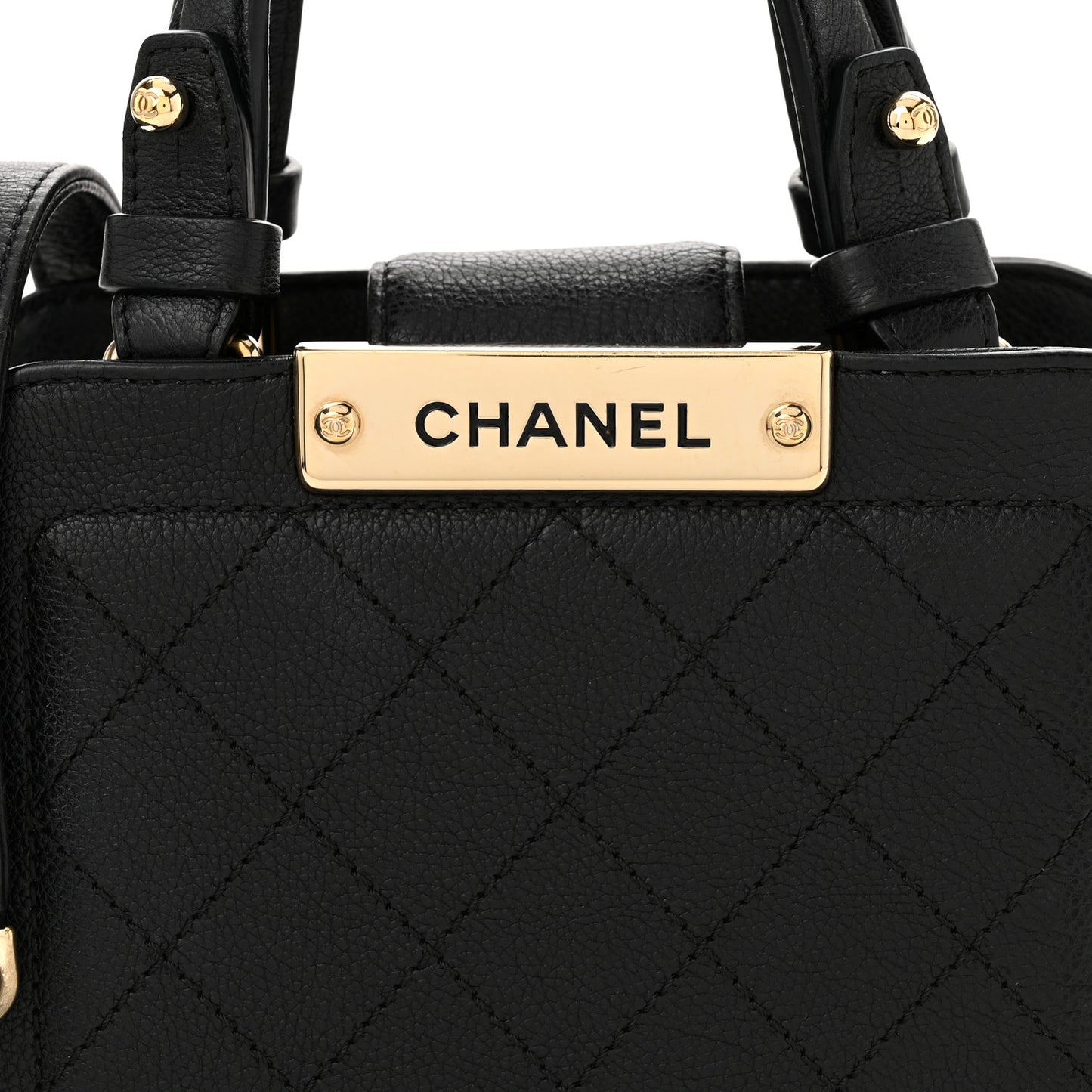 Grained Calfskin Stitched Mini Label Click Shopper Black
