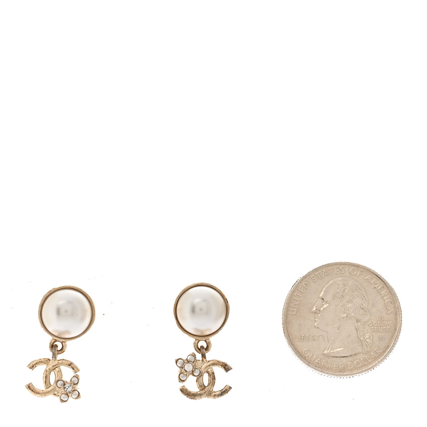 Pearl Crystal CC Flower Drop Earrings Gold Pearly White