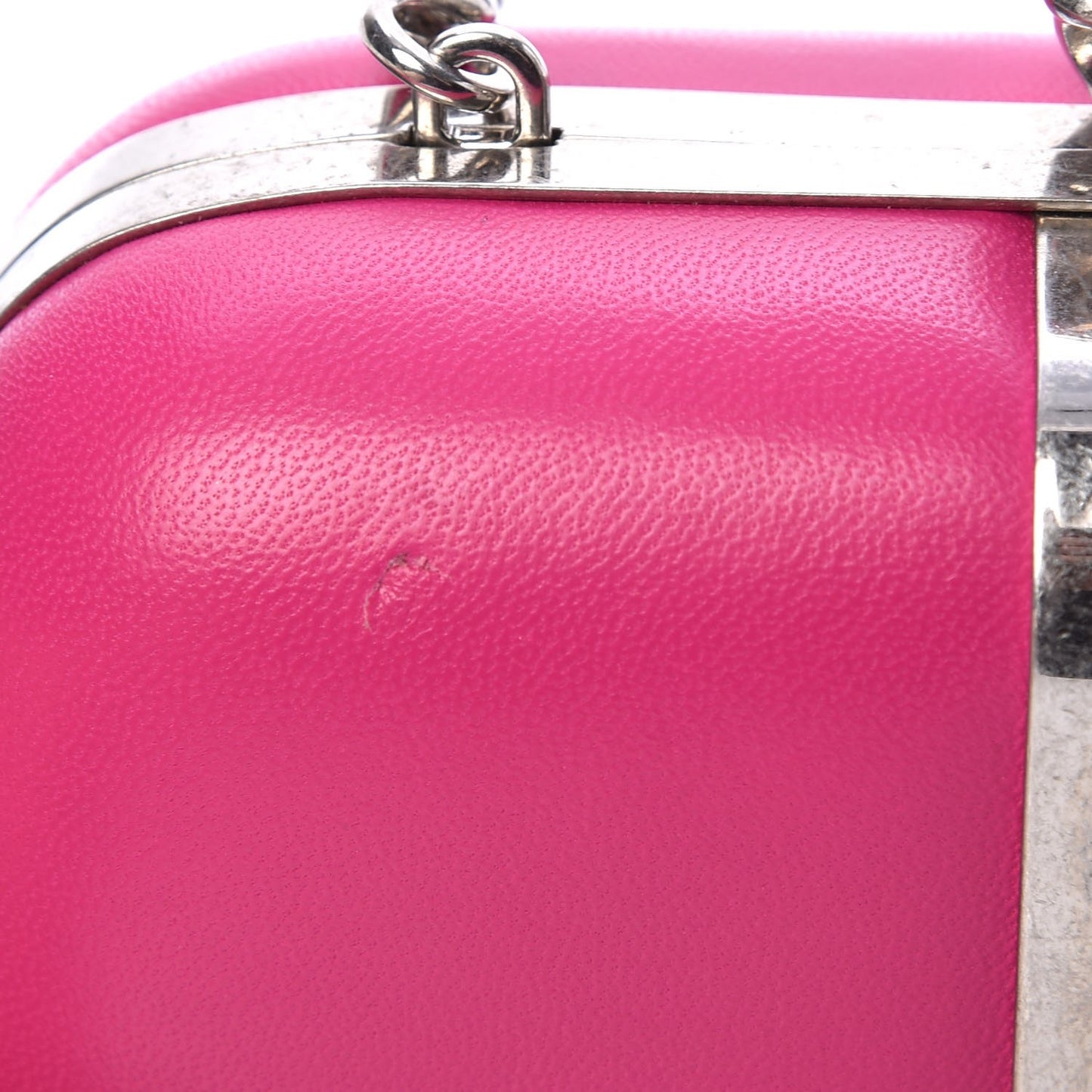 Nappa Studded Skull Box Chain Clutch Fuchsia