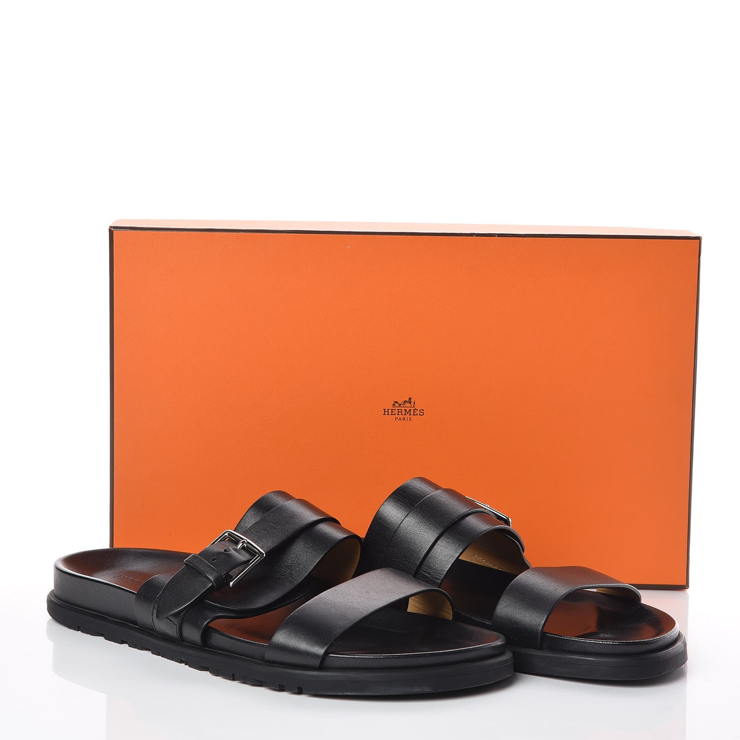 Hermes Calfskin Mens Tao Sandals 44 Black 8 of 8