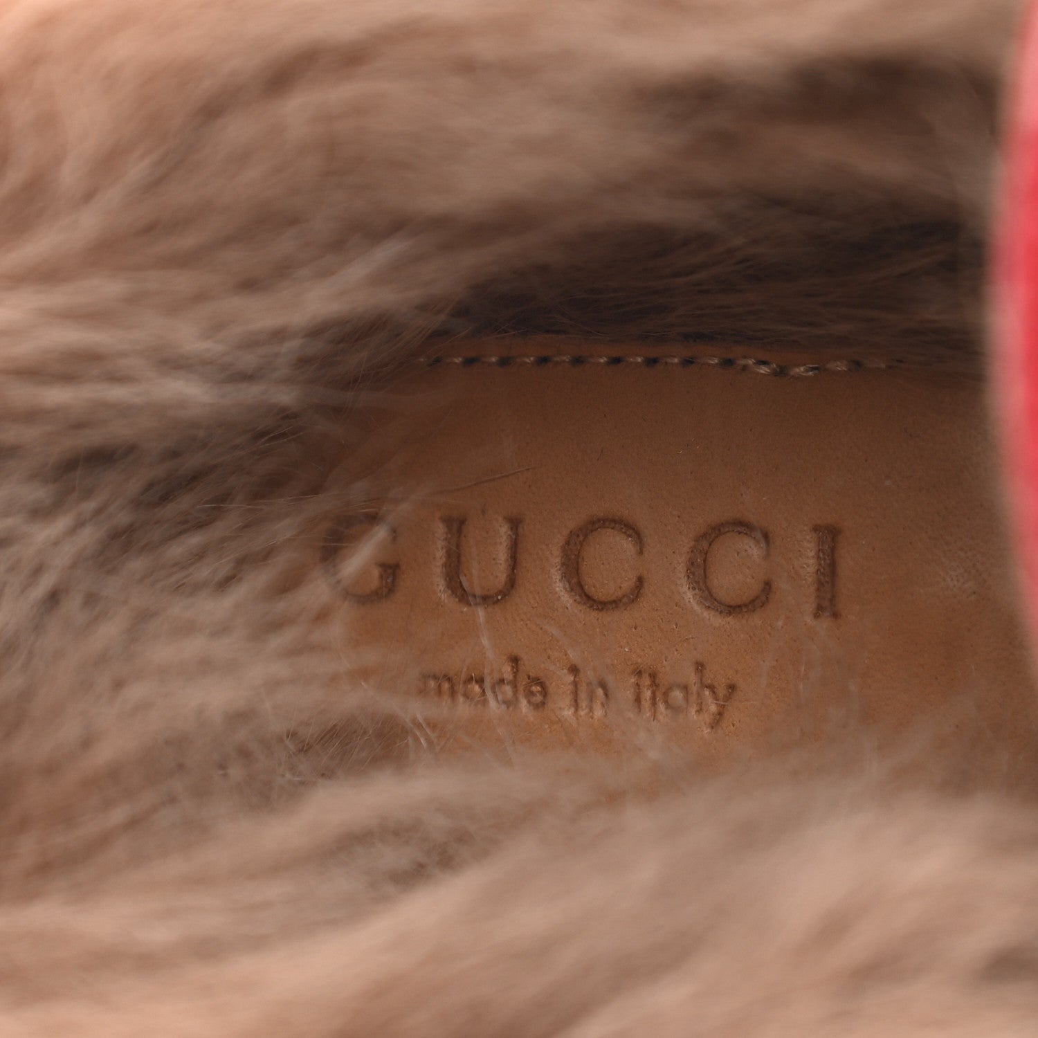 Gucci Malaga Kid Fur Womens Jordaan Loafers 37 Hibiscus Red Natural 7 of 7