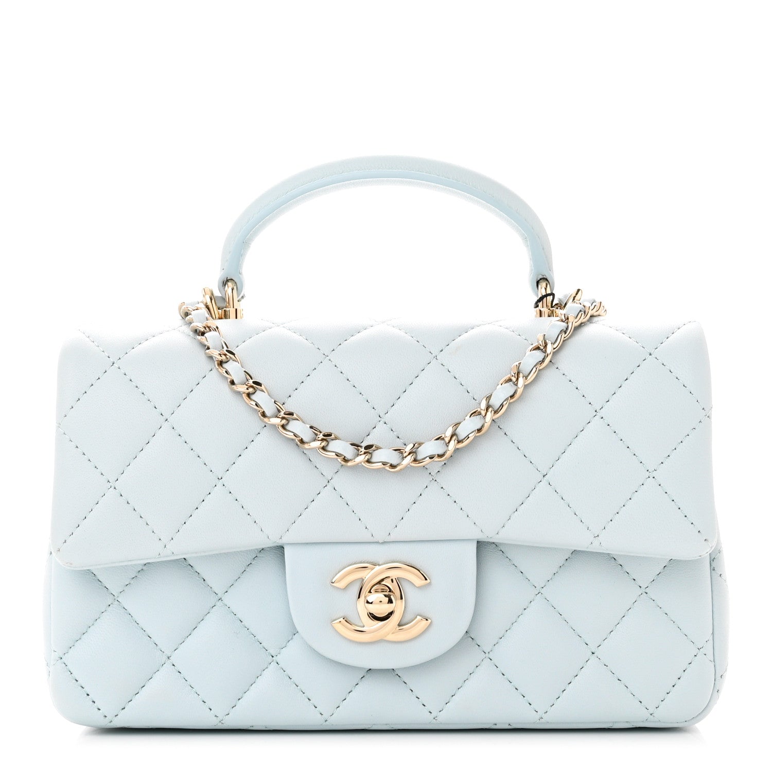 Chanel Lambskin Quilted Mini Top Handle Rectangular Flap Light Blue 1 of 12