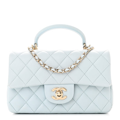 Chanel Lambskin Quilted Mini Top Handle Rectangular Flap Light Blue 1 of 12