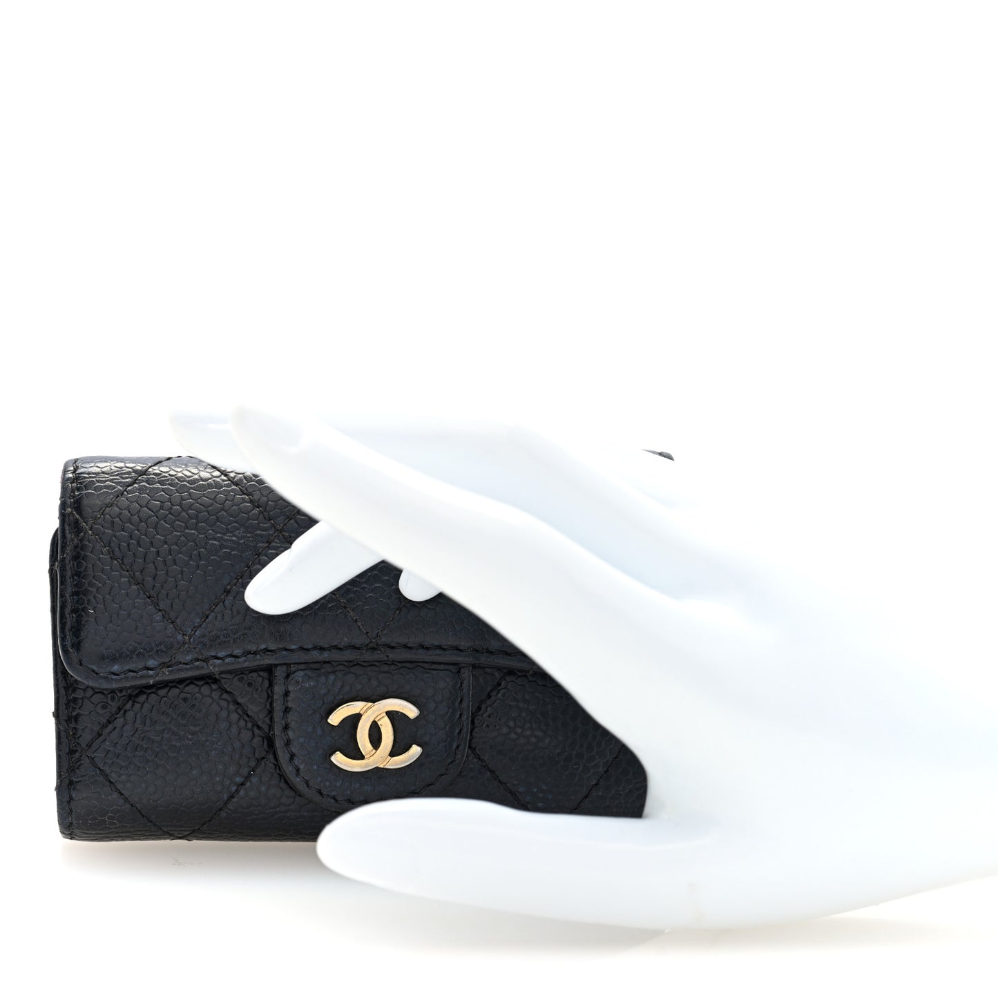 Caviar Quilted 6 Key Holder Black