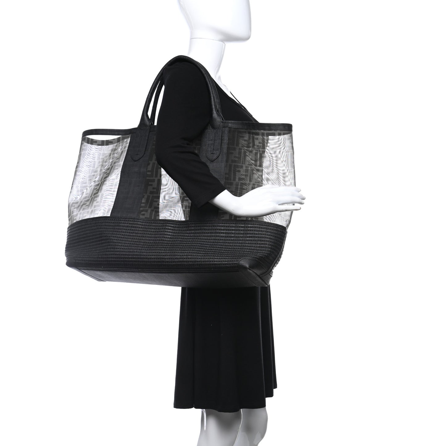 Mesh Glazed Fabric FF Shopping Tote Black