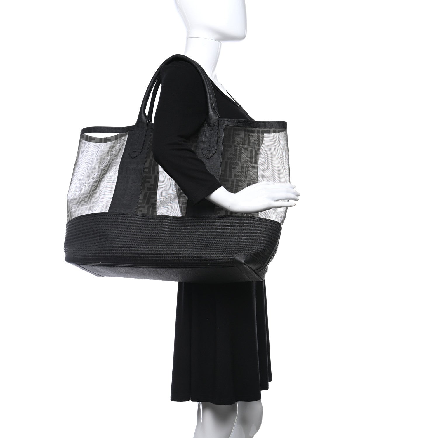 Fendi Mesh Glazed Fabric FF Shopping Tote Black 2 of 14