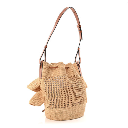 Loewe Raffia Calfskin Paulas Ibiza Balloon Ruffle Basket Tote Bag Natural Tan 3 of 10