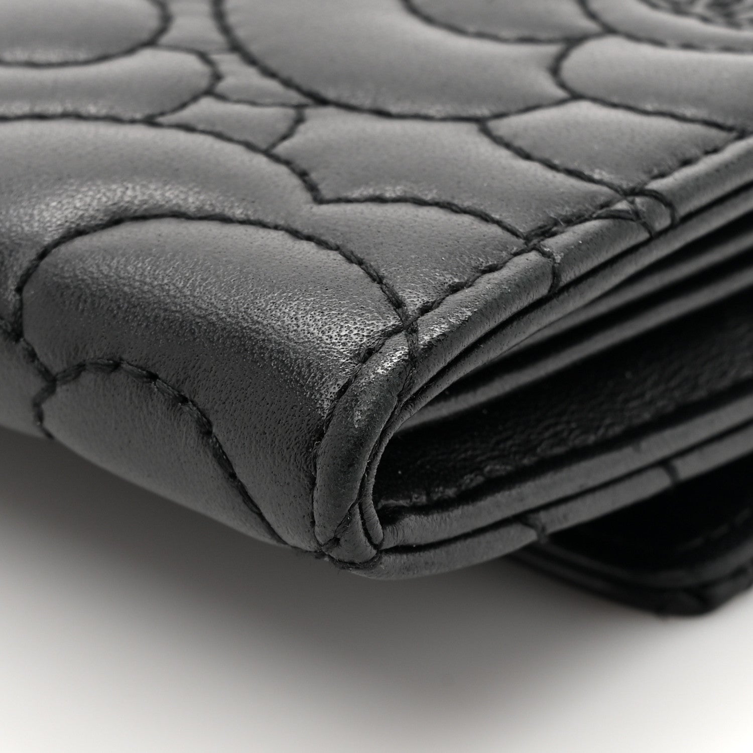 Chanel Lambskin Embossed Camellia Flap Wallet Black 10 of 12