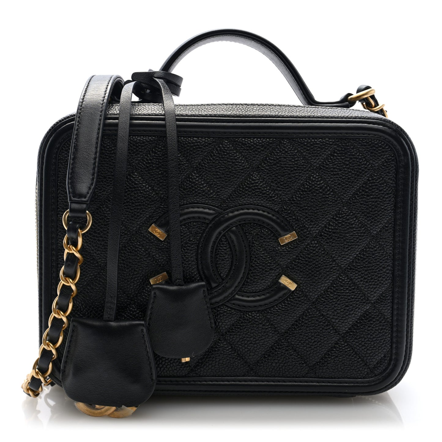 Caviar Quilted Medium CC Filigree Vanity Case Black