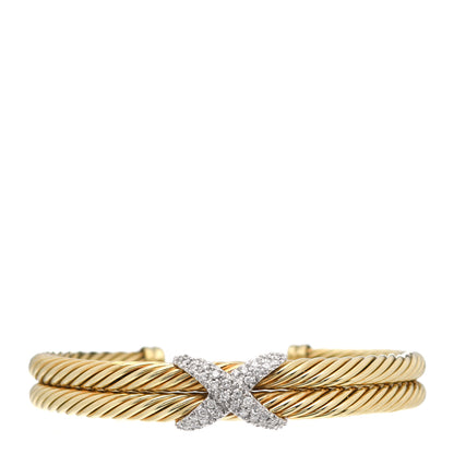 David Yurman 18K Yellow Gold Diamond X Station Double Cable Bracelet 1 of 3