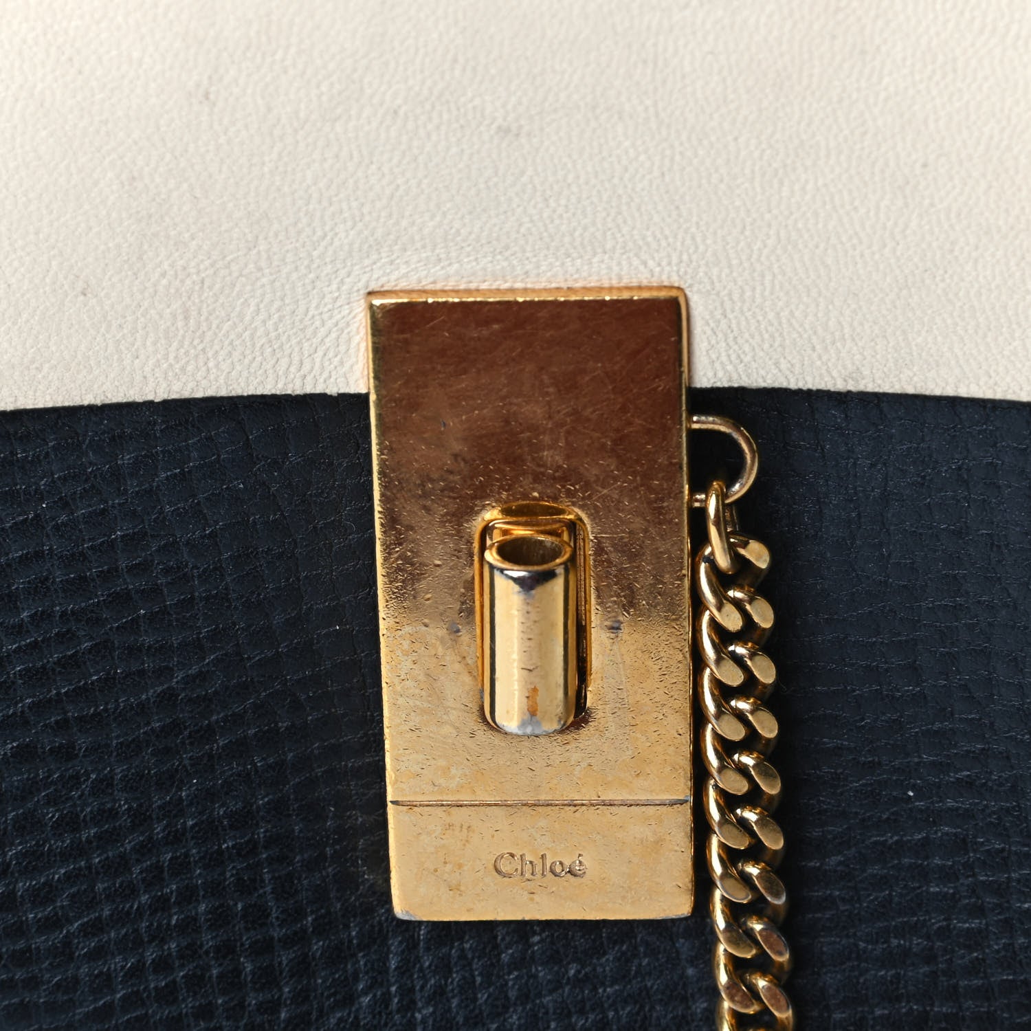 Chloe Grained Calfskin Lambskin Mini Bi-Color Drew Shoulder Bag Black Powder Beige 5 of 7