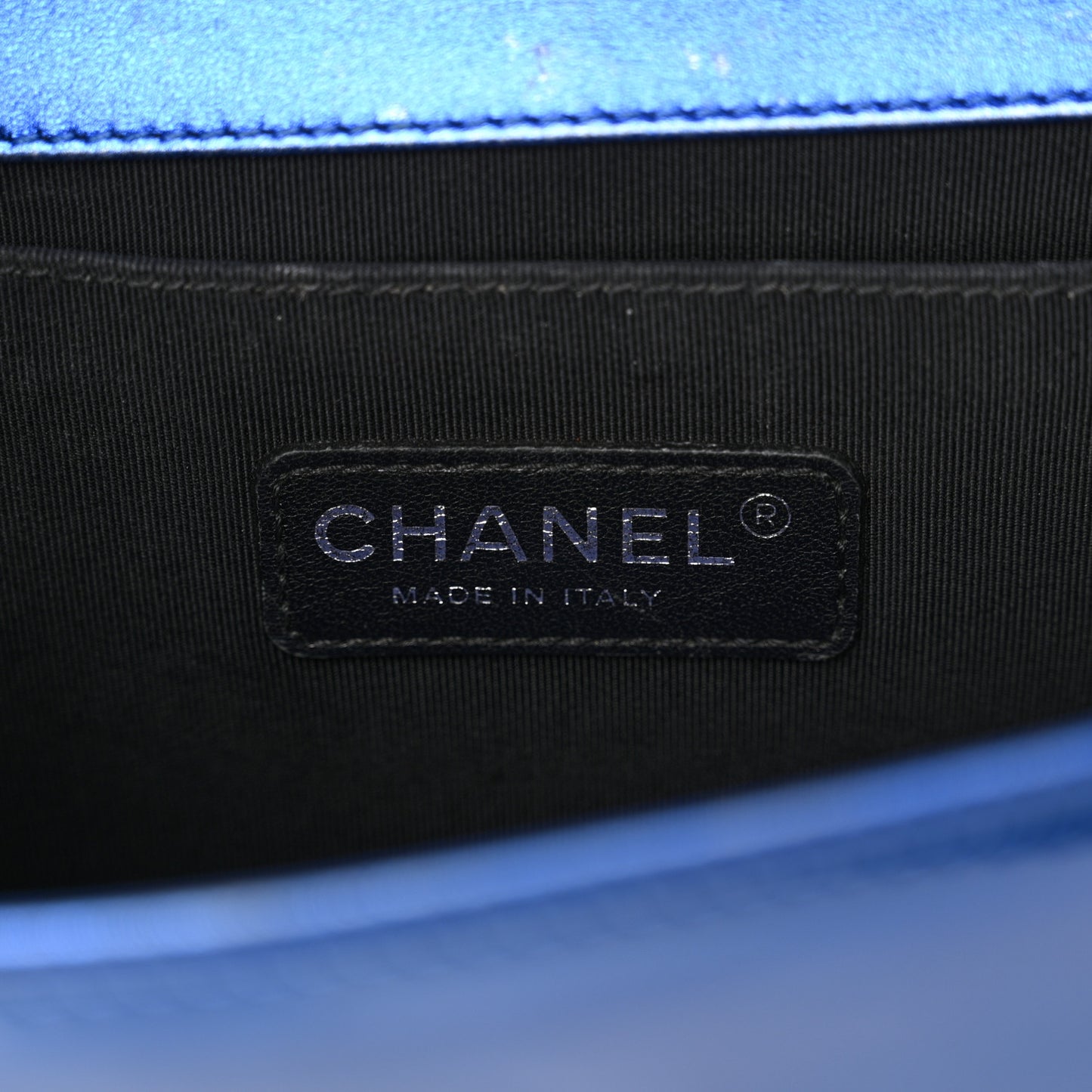 Metallic Patent Quilted Medium Boy Flap Blue