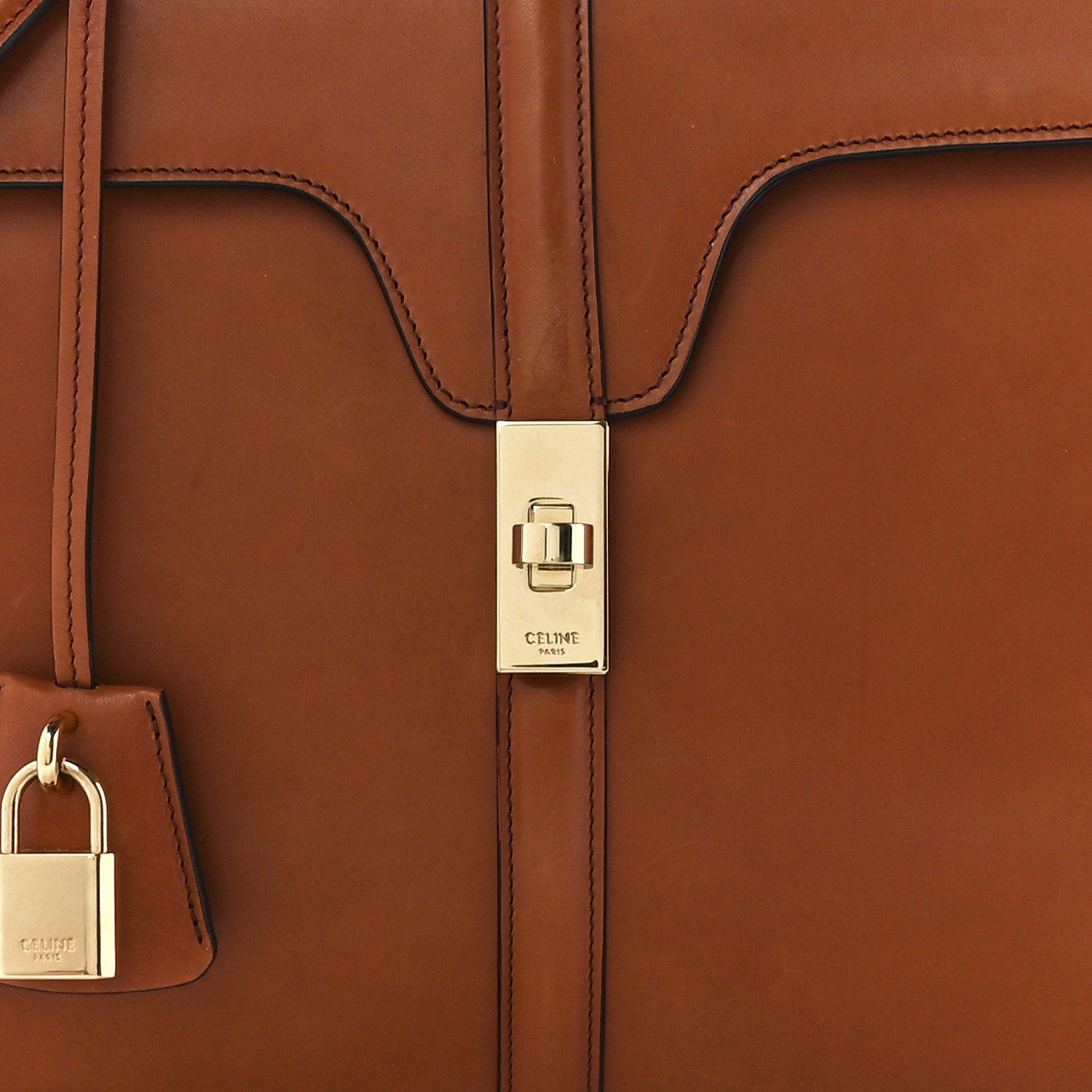 Celine Satinated Calfskin Medium 16 Top Handle Bag Tan 8 of 12