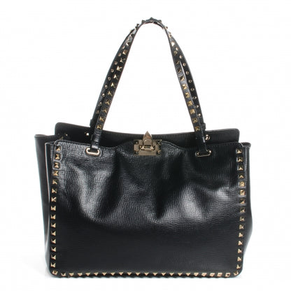 Valentino Garavani Textured Calfskin Medium Rockstud Tote Black 1 of 9