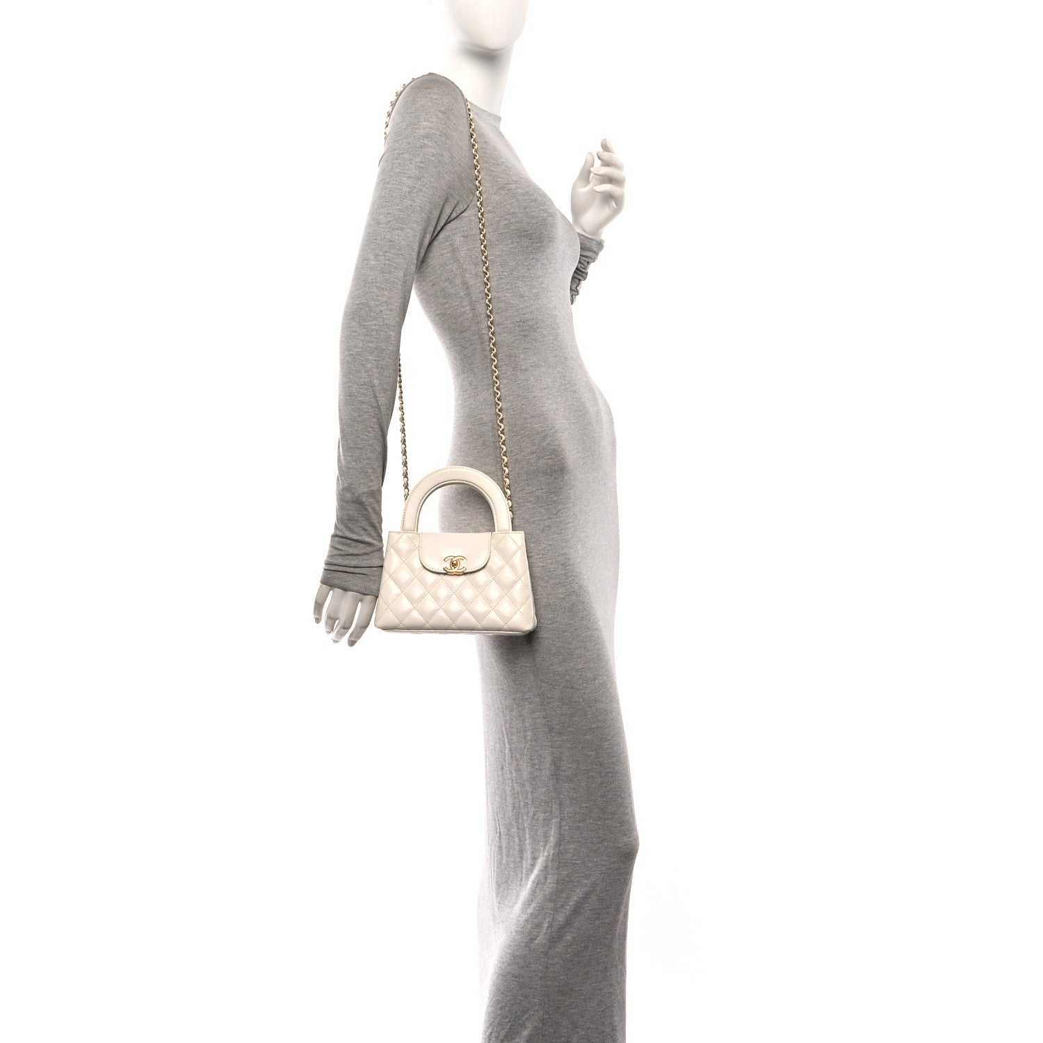 Chanel Shiny Aged Calfskin Quilted Nano Kelly Shopper White 2 of 10