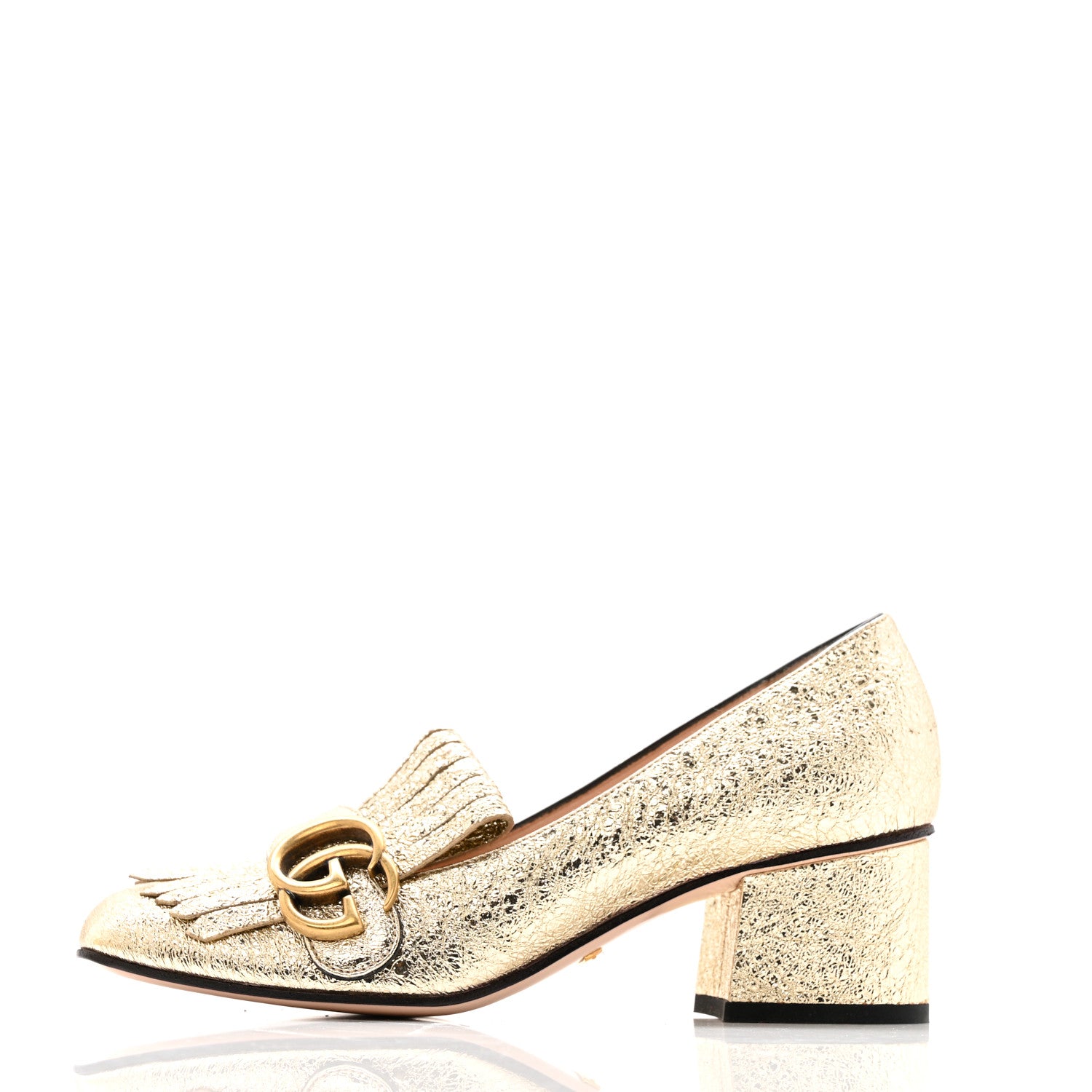 Gucci Galassia GG Marmont Fringe 50mm Loafer Pumps 35 Platino 1 of 13