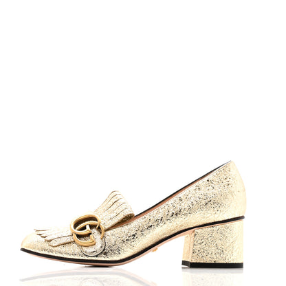 Gucci Galassia GG Marmont Fringe 50mm Loafer Pumps 35 Platino 1 of 13