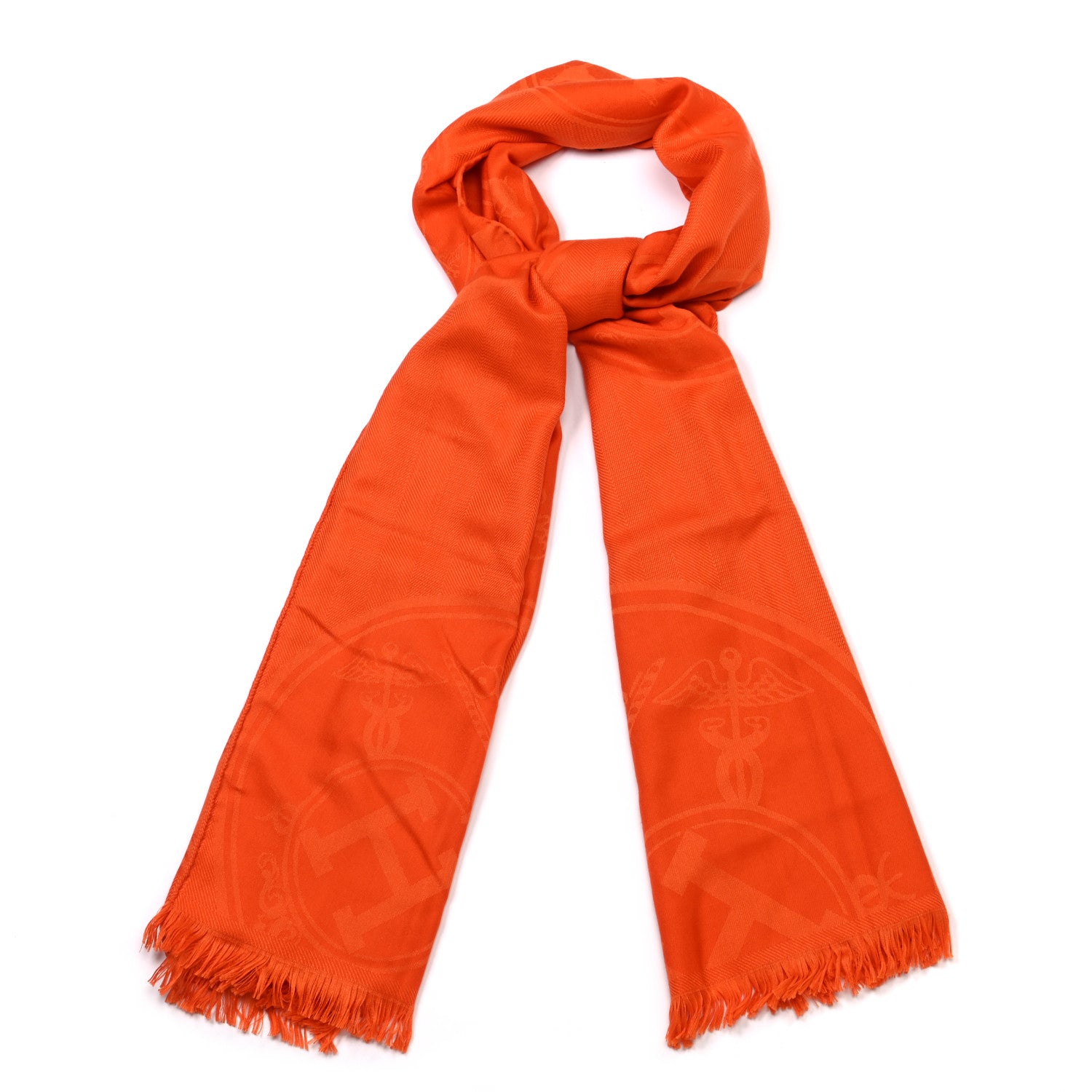 Hermes Cashmere Silk Jacquard New Libris Scarf Orange Vif 1 of 5