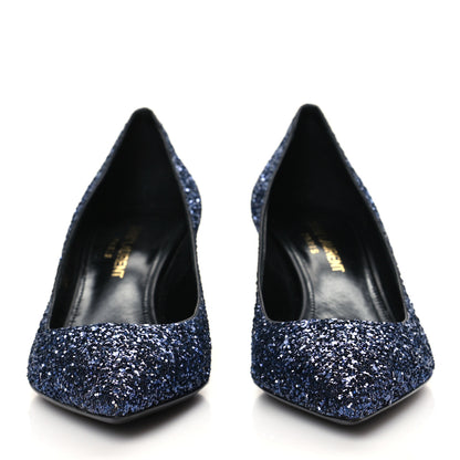 Saint Laurent Charlotte Glitter Point-toe Kitten-Heel Pumps 36.5 Blue 2 of 9