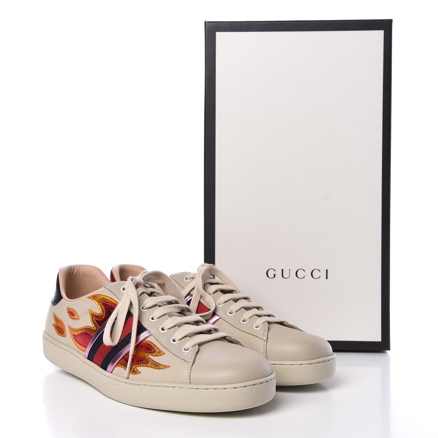 Calfskin Ayers Web Flames Embroidered Mens Ace Sneakers 10.5 Off White