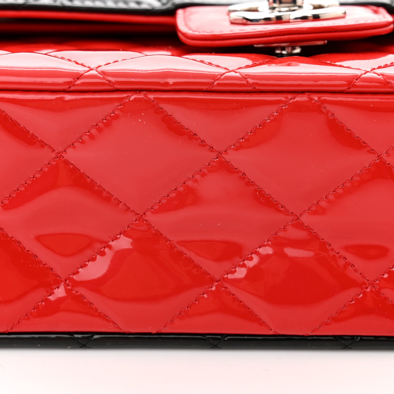 Chanel Patent Calfskin Quilted Bi-Color Medium Double Flap Red Black 12 of 13