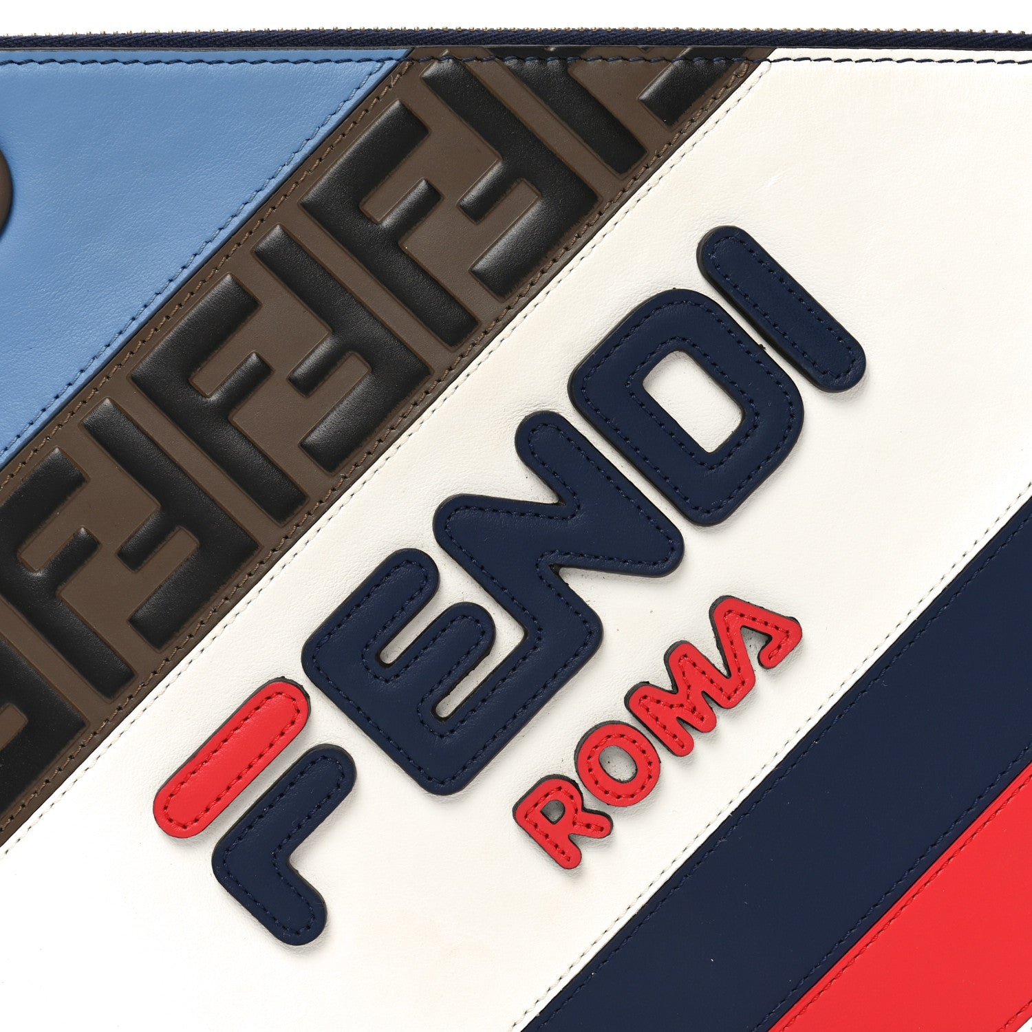 Fendi X FILA Vitello Century Mania Bi-Color FF 1974 Embossed Small Flat Clutch Nebula Blueberry Multicolor 6 of 8